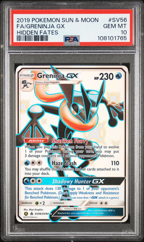 2019 Pokemon Sun & Moon Hidden Fates #SV56 Fa/Greninja Gx Hidden Fates PSA 10