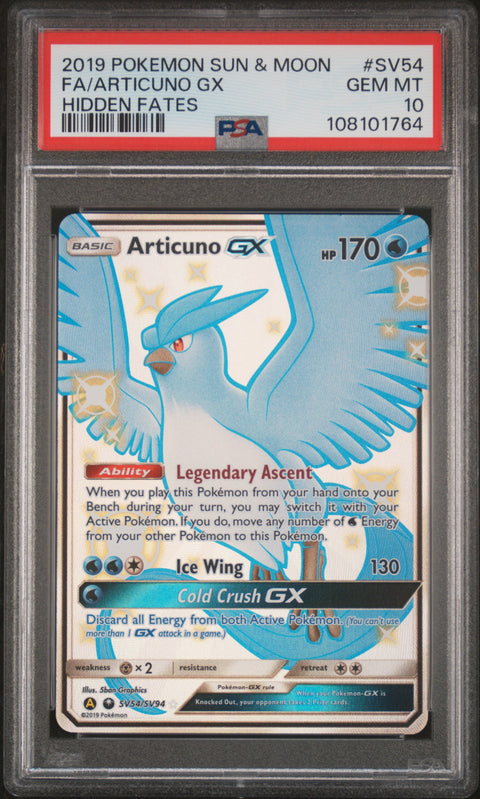2019 Pokemon Sun & Moon Hidden Fates #SV54 Fa/Articuno Gx Hidden Fates PSA 10