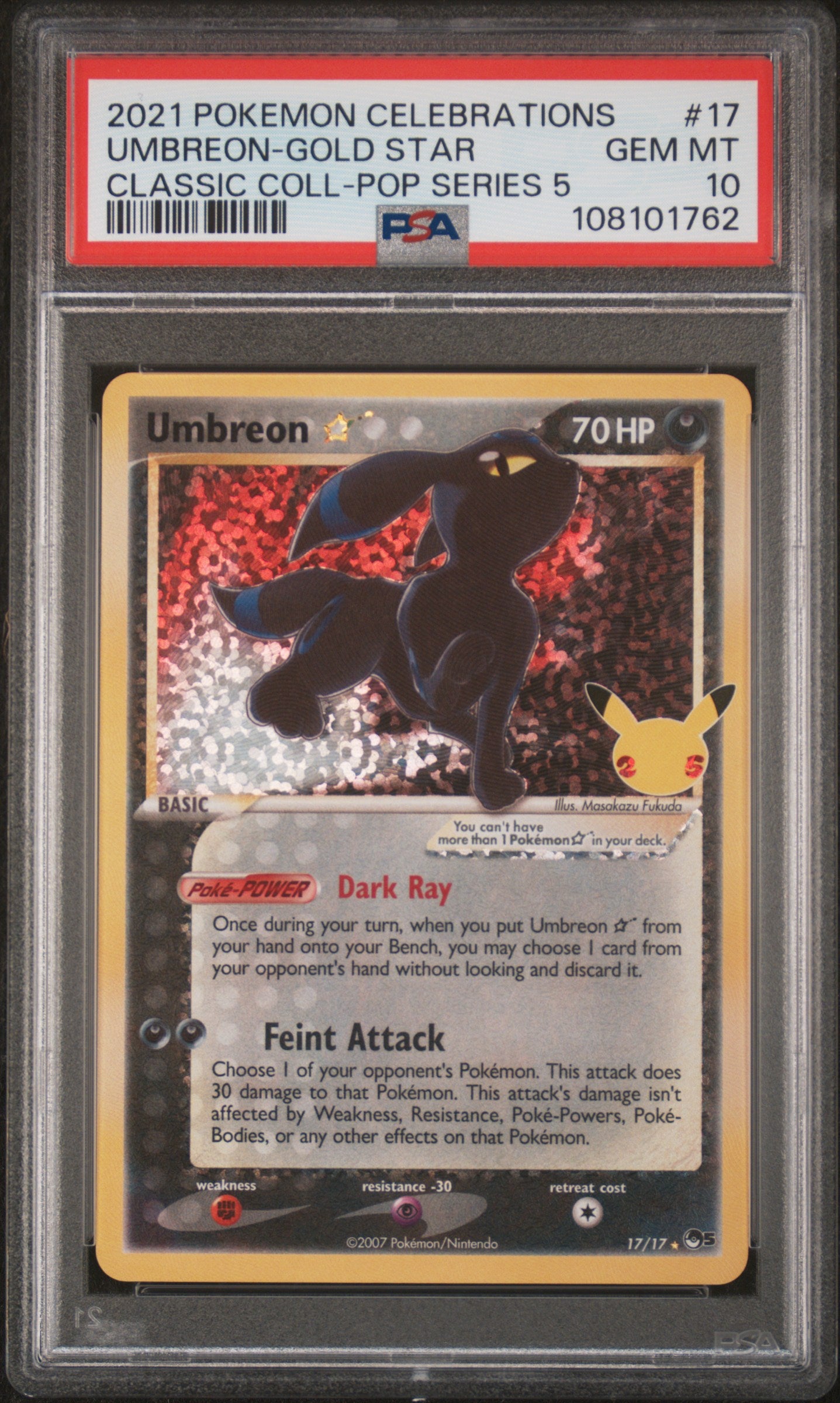 2021 Pokemon Celebrations Classic Collection #17 Umbreon-Gold Star PSA 10