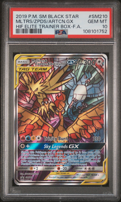 2019 Pokemon Sm Black Star Promo #SM210 Moltres/Zapdos/Articuno Gx PSA 10