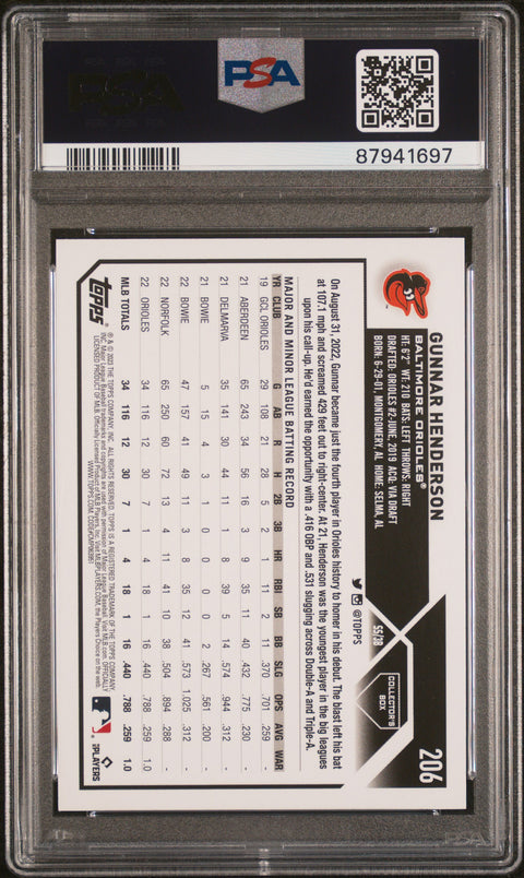 2023 Topps #206 Gunnar Henderson Silver Foil PSA 10
