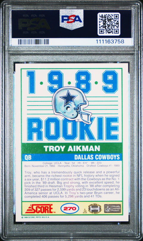 1989 Score #270 Troy Aikman PSA 9