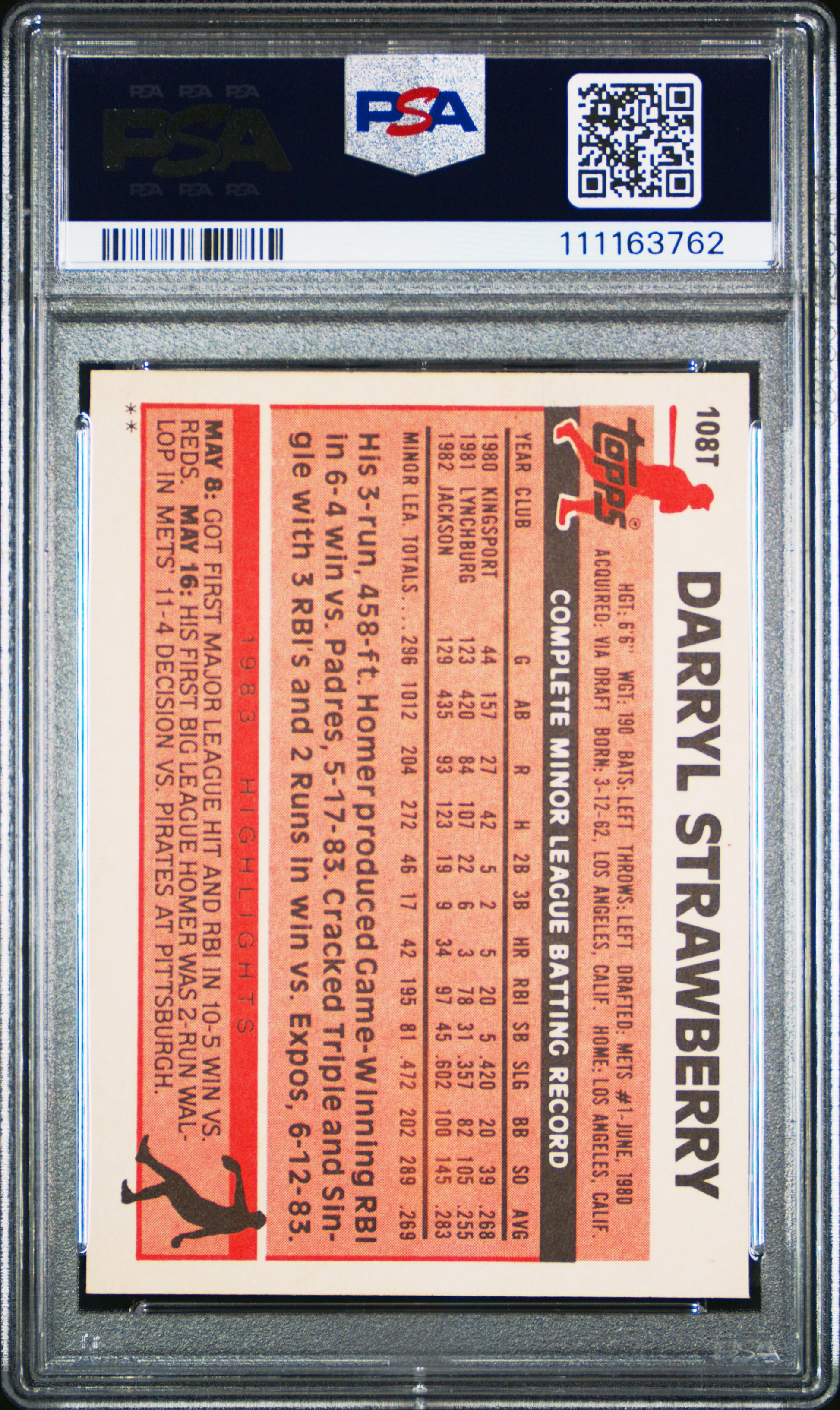 1983 Topps Traded #108T Darryl Strawberry PSA 9