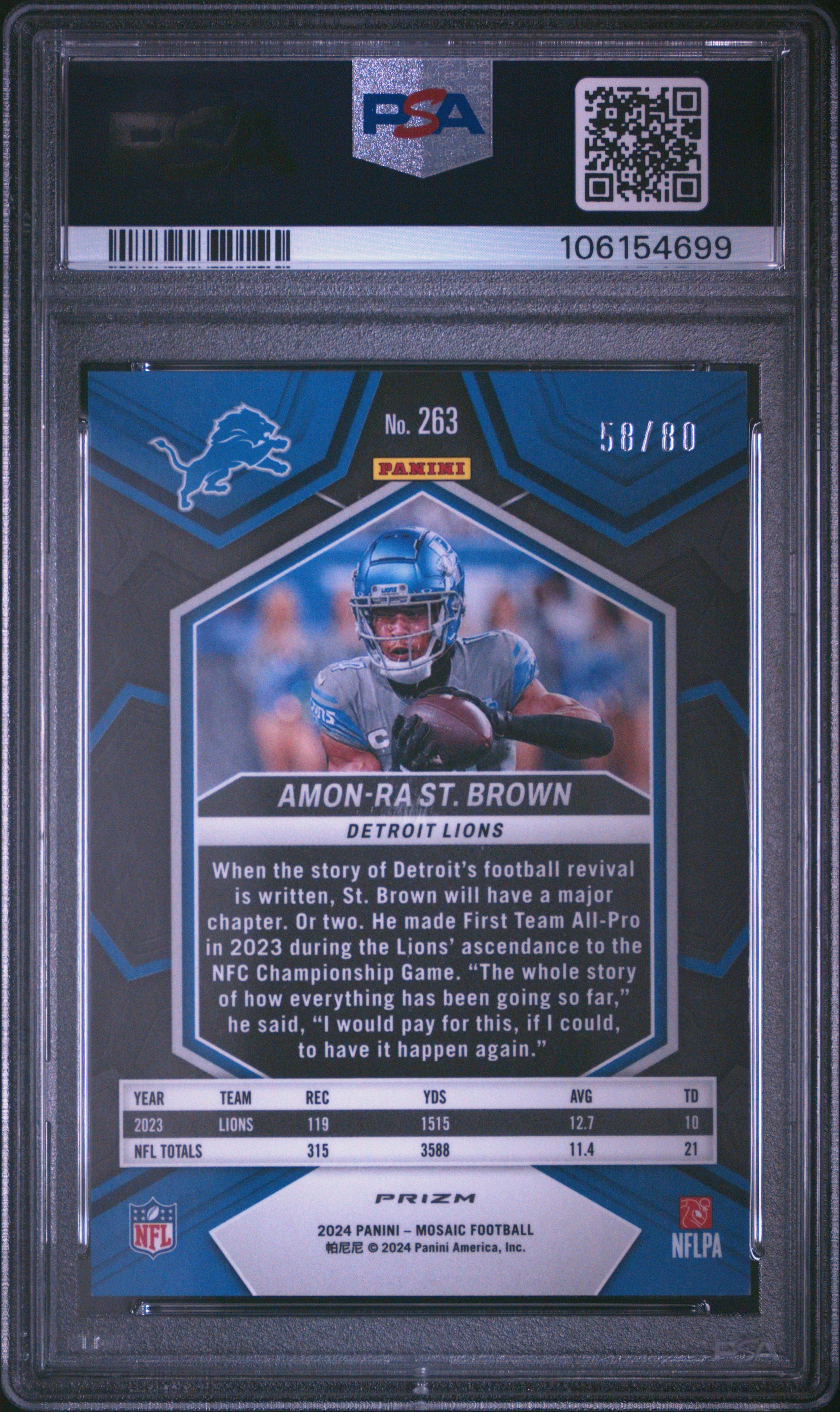 2024 Panini Mosaic #263 Amon-Ra St. Brown Fusion Red & Yellow Choice PSA 10