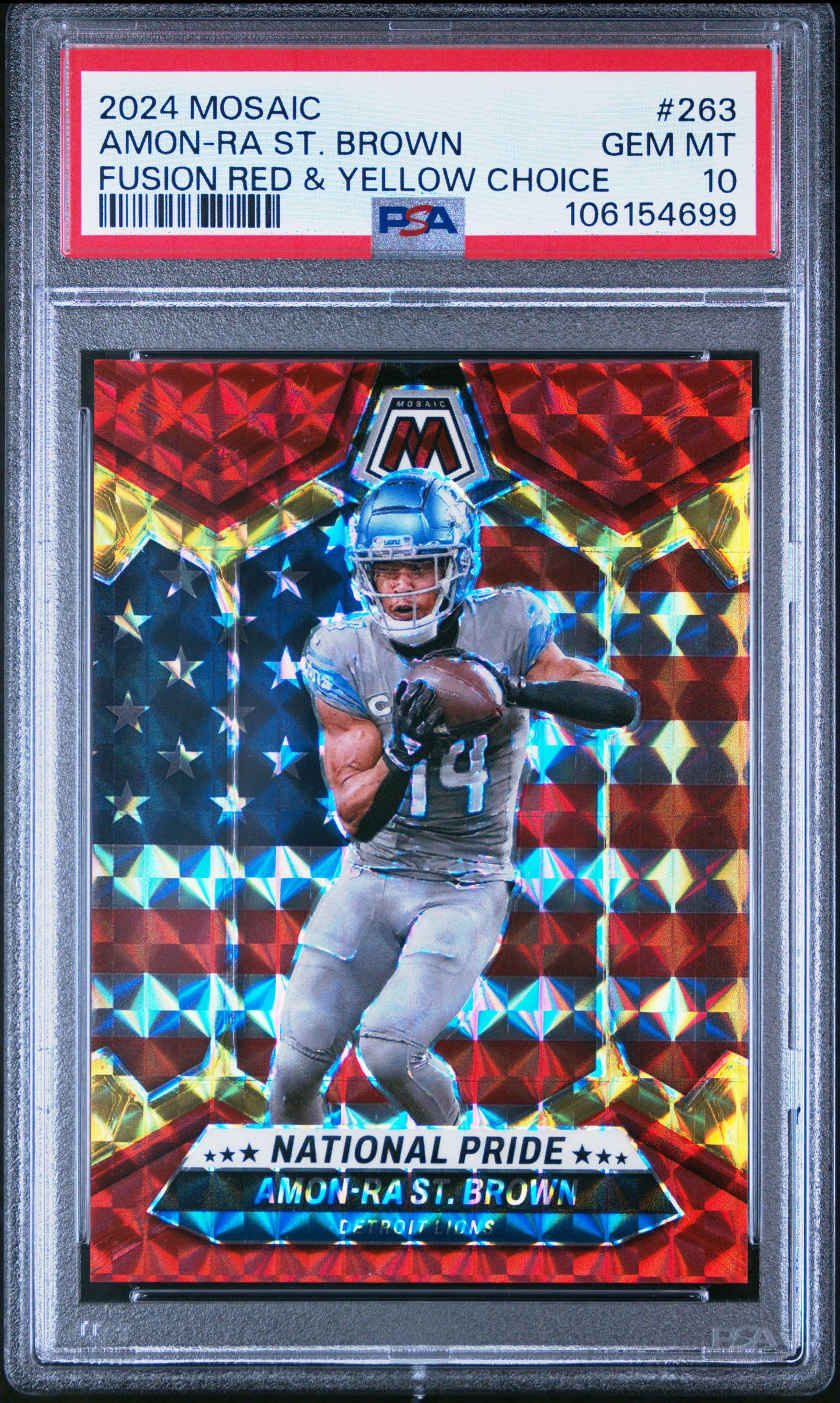 2024 Panini Mosaic #263 Amon-Ra St. Brown Fusion Red & Yellow Choice PSA 10