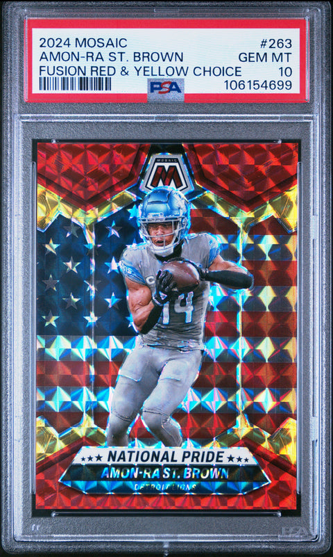 2024 Panini Mosaic #263 Amon-Ra St. Brown Fusion Red & Yellow Choice PSA 10