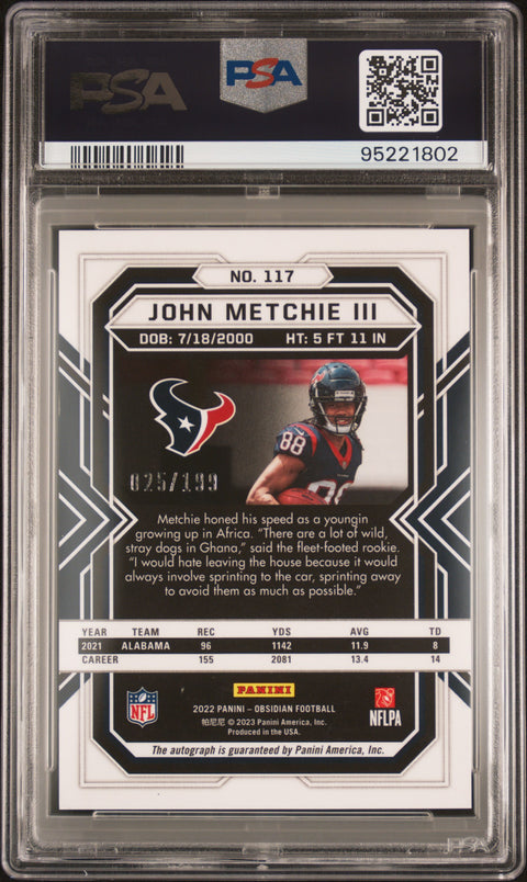 2022 Panini Obsidian #117 John Metchie Iii Autograph PSA 10
