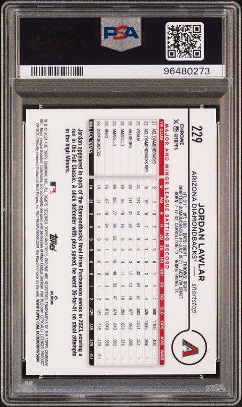 2024 Topps Chrome #229 Jordan Lawlar Prism Refractor PSA 10