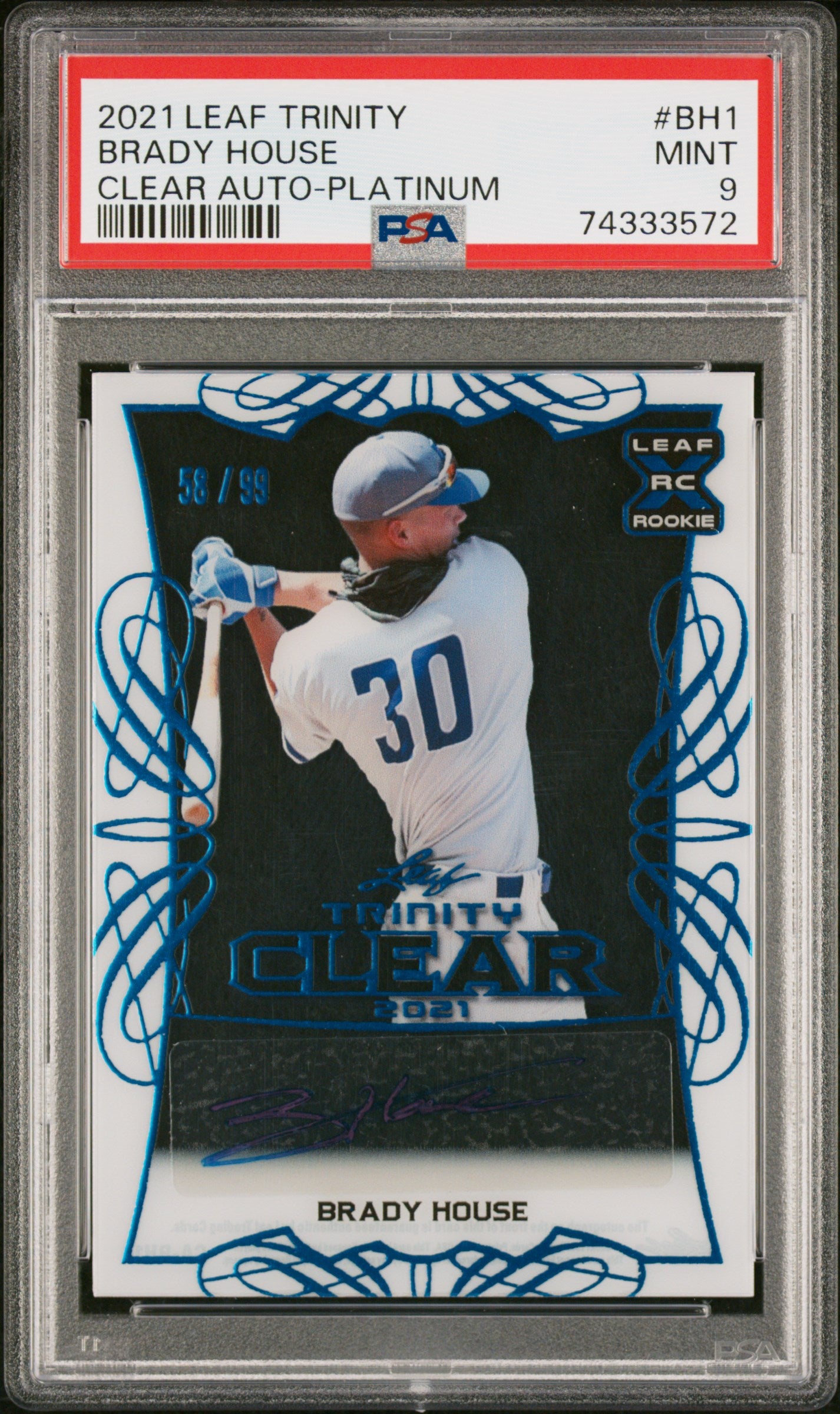2021 Leaf Trinity Clear Autograph #BH1 Brady House Clear Auto-Platinum PSA 9