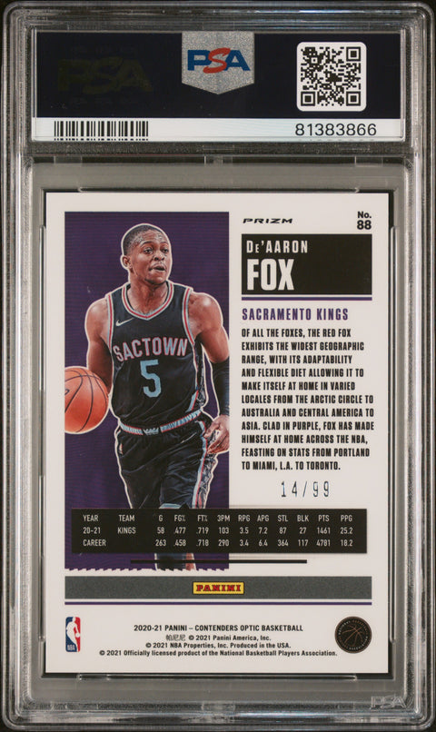 2020 Panini Contenders Optic #88 De'Aaron Fox Blue PSA 10
