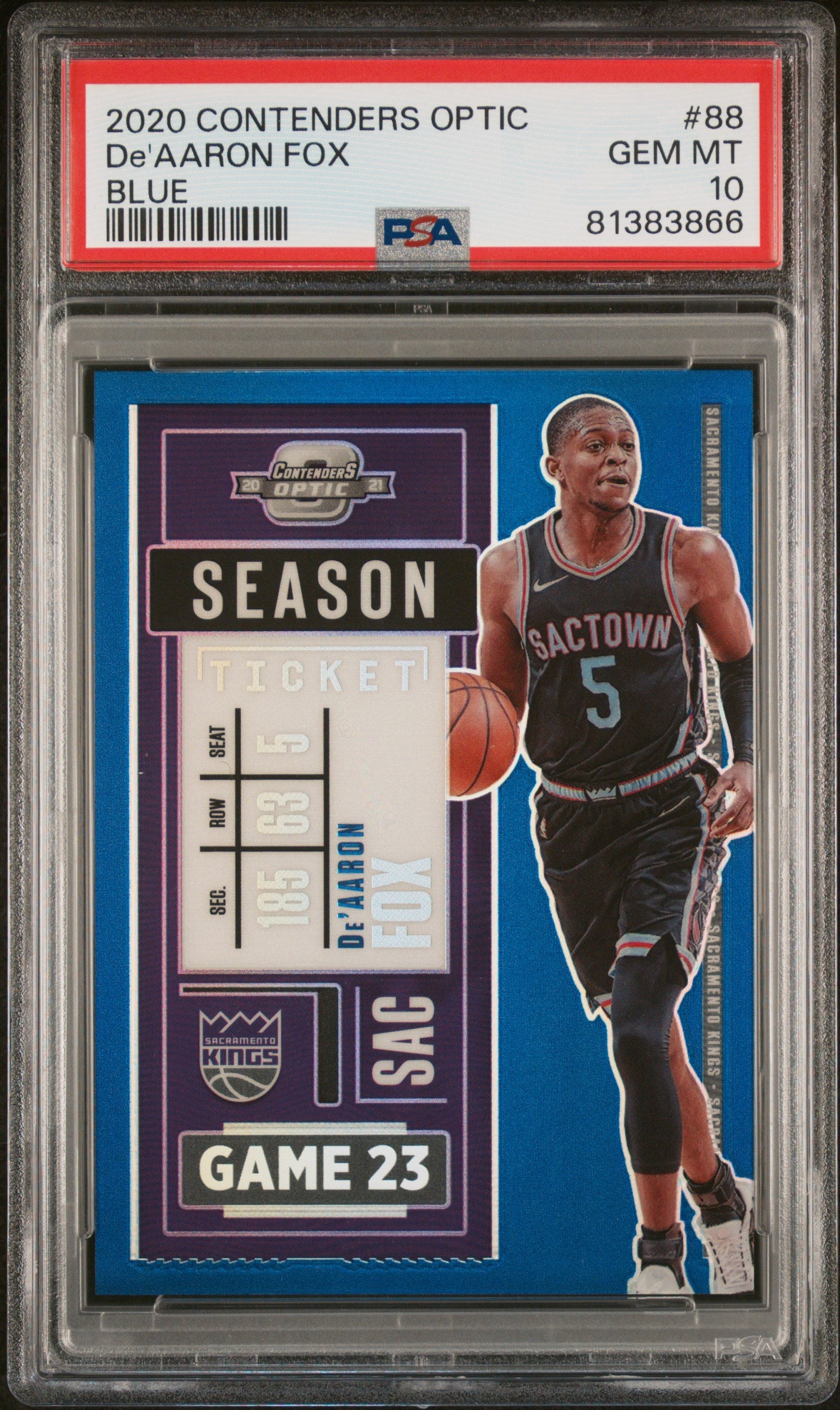 2020 Panini Contenders Optic #88 De'Aaron Fox Blue PSA 10