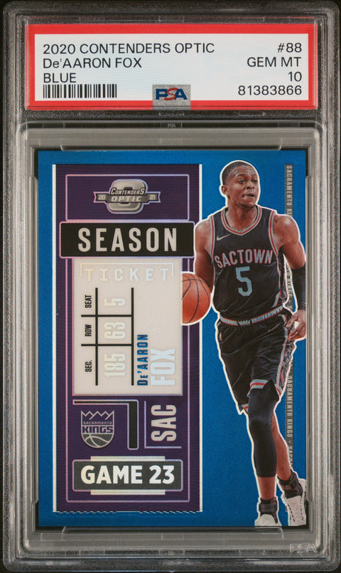2020 Panini Contenders Optic #88 De'Aaron Fox Blue PSA 10