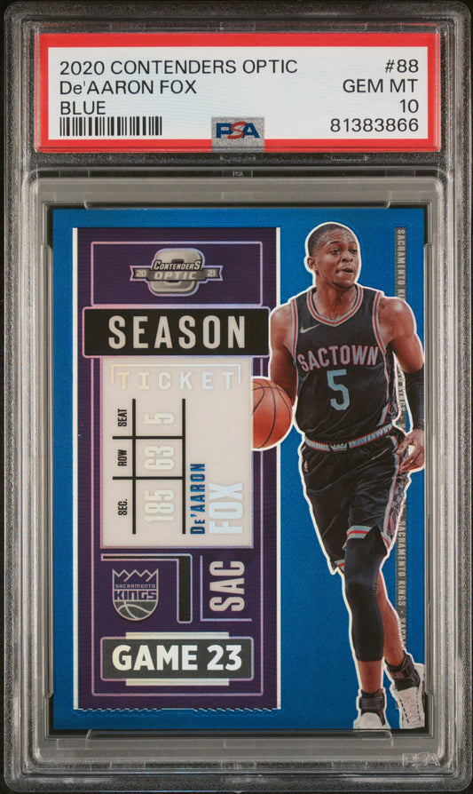 2020 Panini Contenders Optic #88 De'Aaron Fox Blue PSA 10