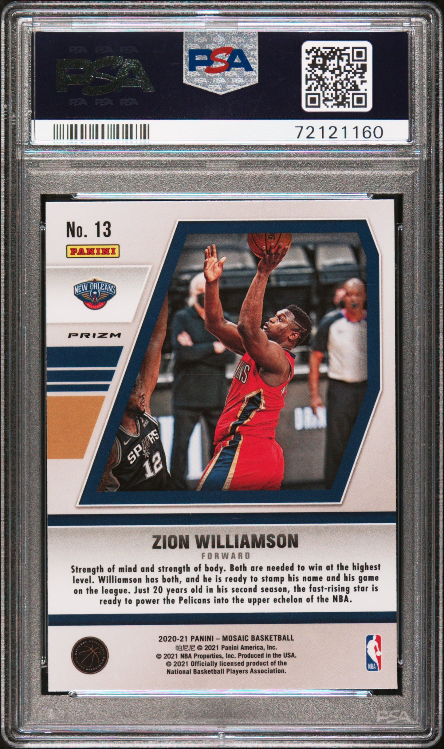 2020 Panini Mosaic #13 Zion Williamson Will To Win-Green Mosaic PSA 10