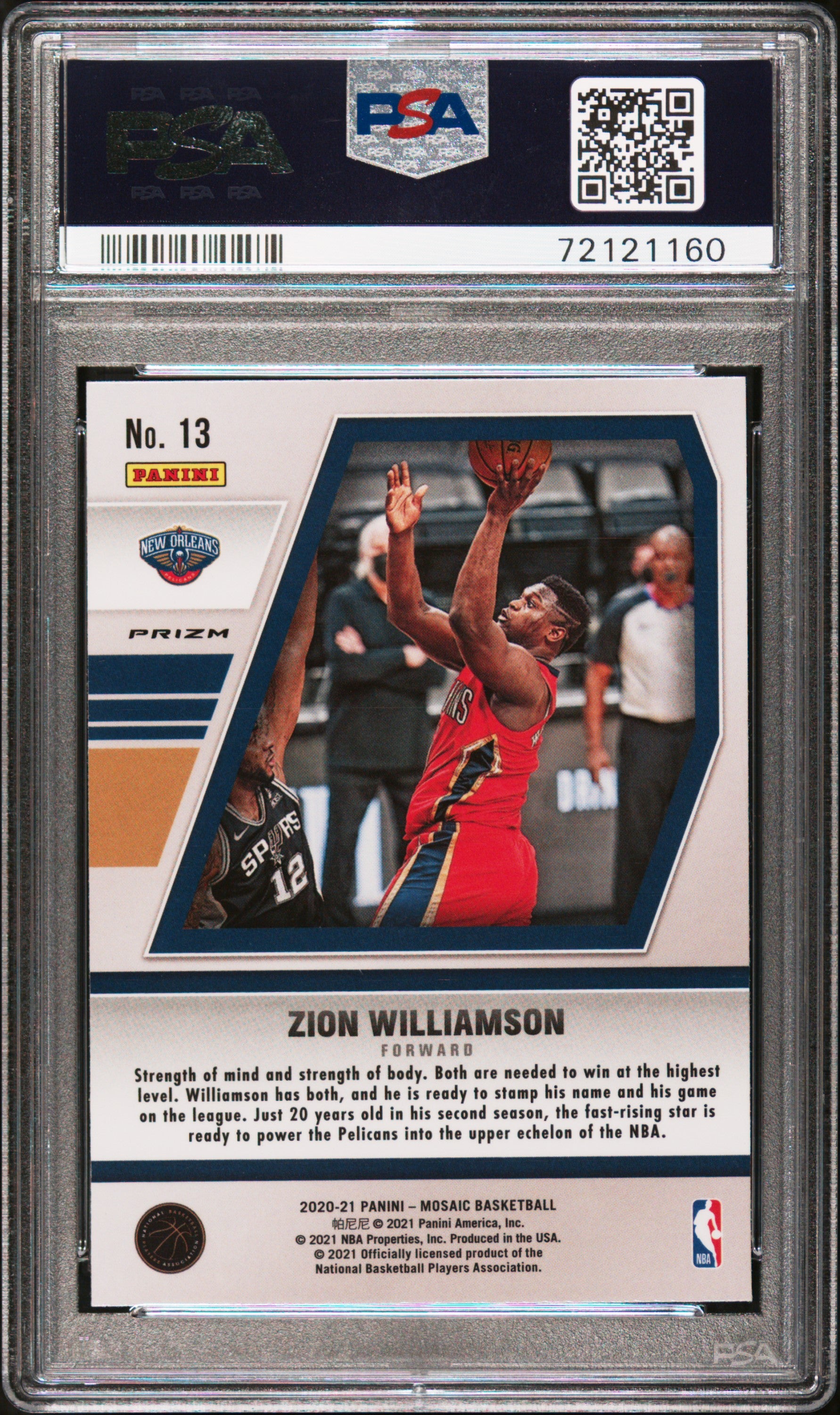 2020 Panini Mosaic #13 Zion Williamson Will To Win-Green Mosaic PSA 10