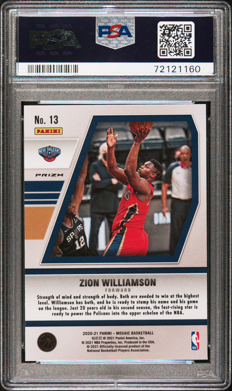 2020 Panini Mosaic #13 Zion Williamson Will To Win-Green Mosaic PSA 10