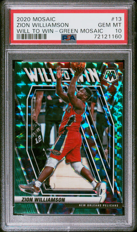 2020 Panini Mosaic #13 Zion Williamson Will To Win-Green Mosaic PSA 10