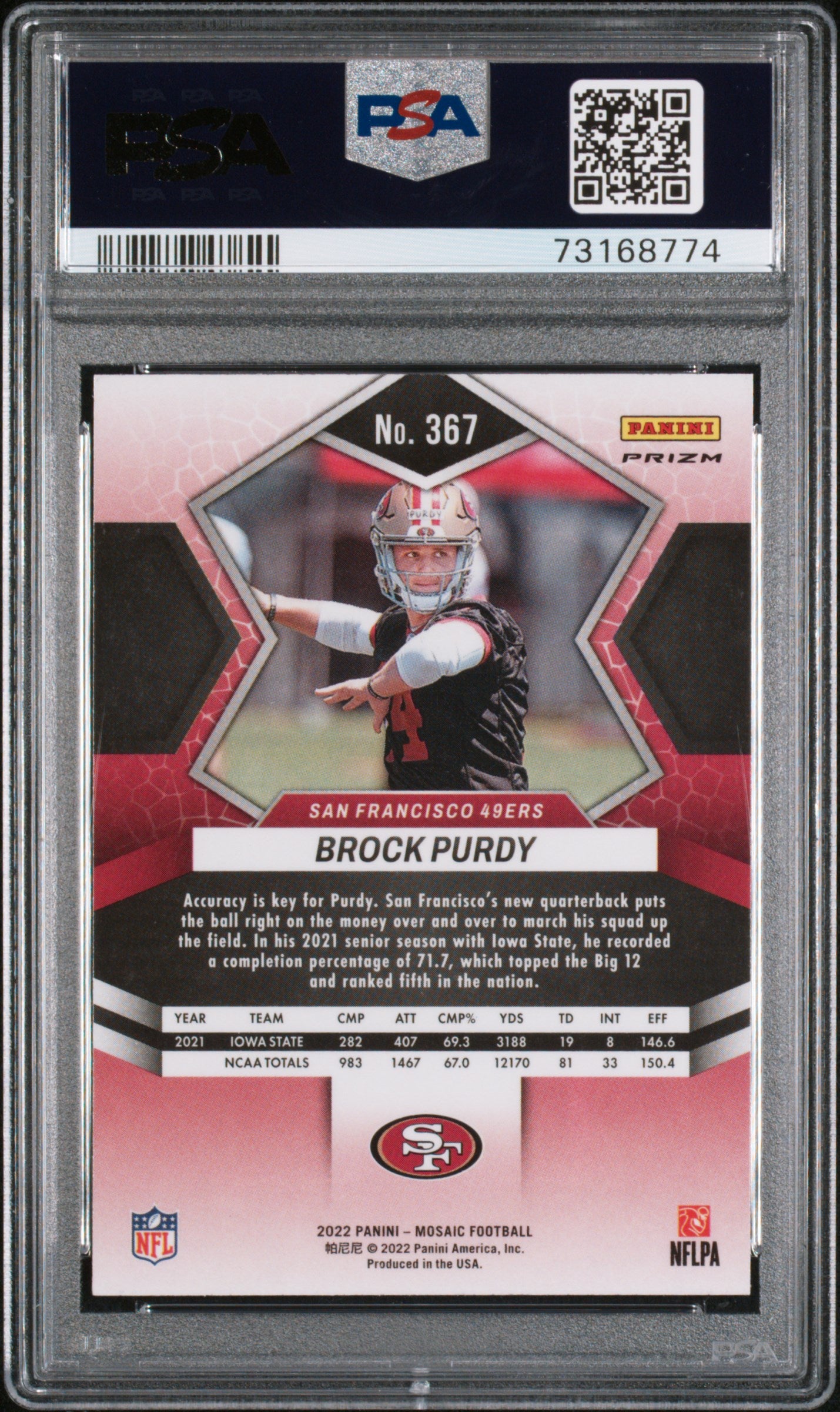 2022 Panini Mosaic #367 Brock Purdy Green Mosaic PSA 10