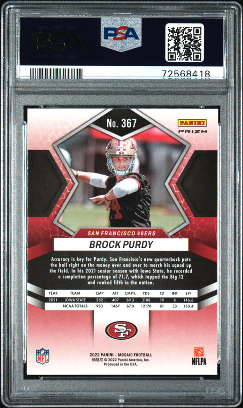 2022 Panini Mosaic #367 Brock Purdy Red Mosaic PSA 10