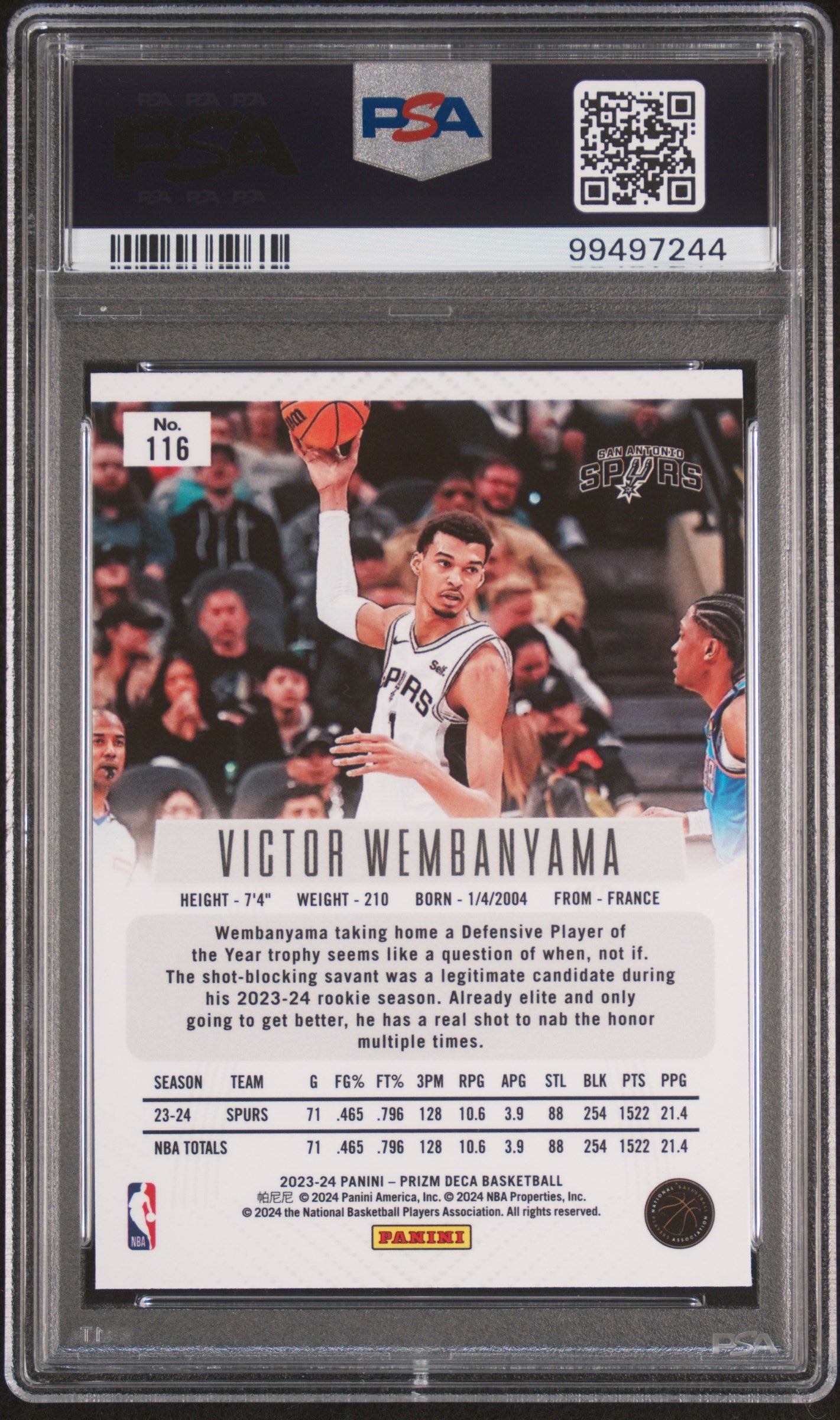 2023 Panini Prizm Deca #116 Victor Wembanyama PSA 10