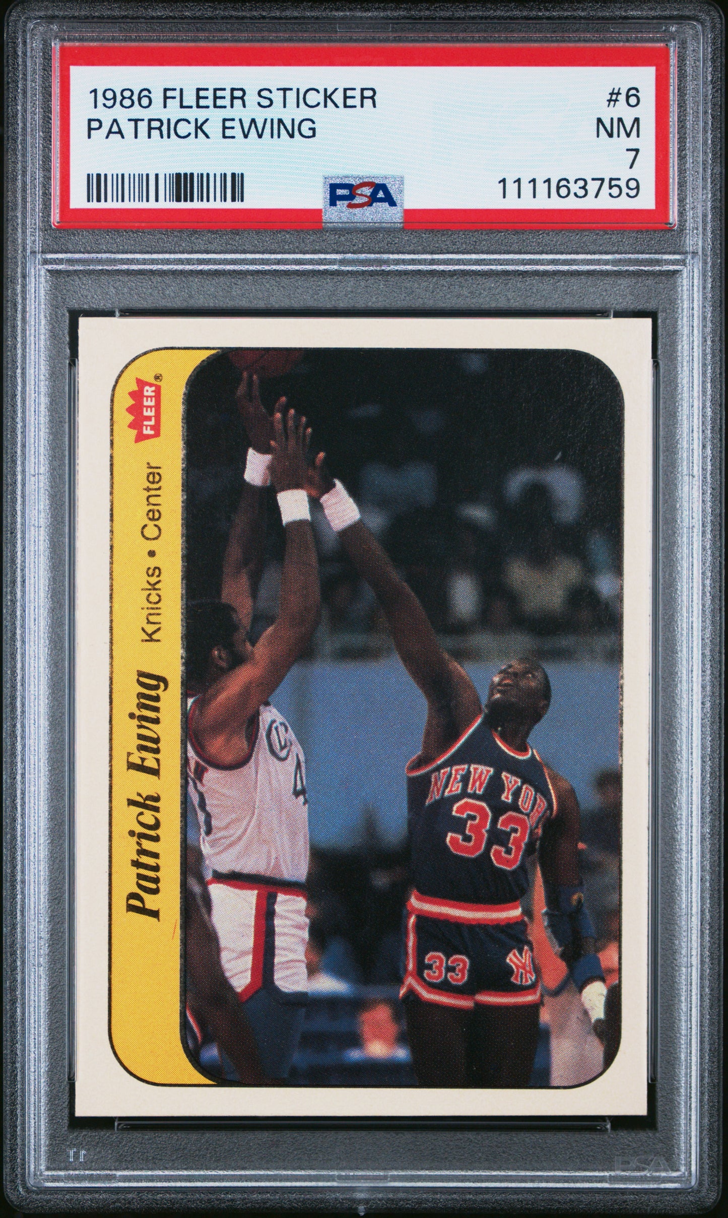 1986 Fleer Sticker #6 Patrick Ewing PSA 7