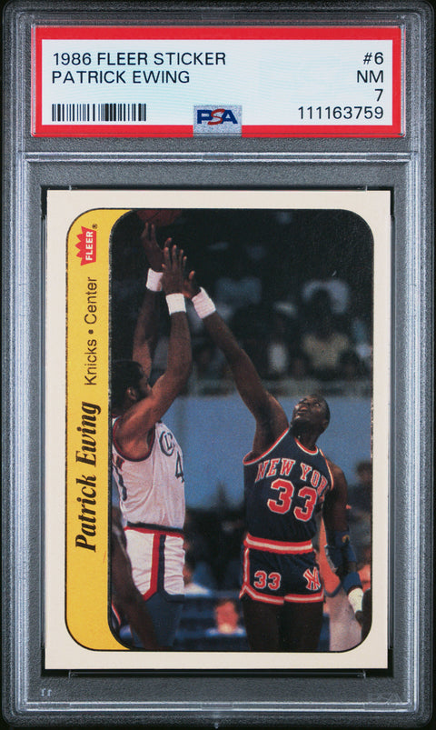 1986 Fleer Sticker #6 Patrick Ewing PSA 7
