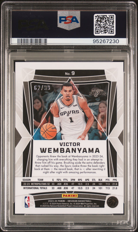 2023 Panini Obsidian #9 Victor Wembanyama Electric Etch Orange Flood PSA 10