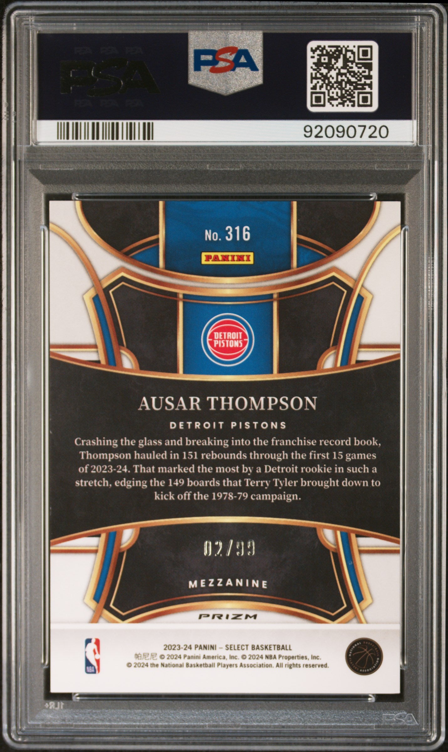 2023 Panini Select #316 Ausar Thompson Blue Flash PSA 9