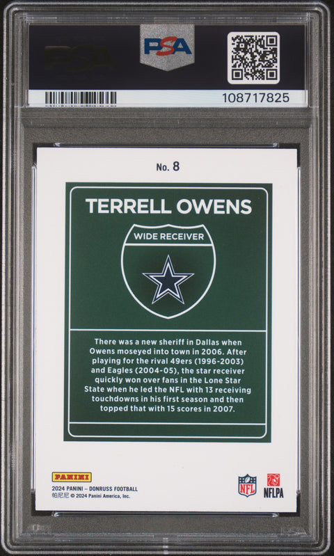 2024 Panini Donruss Downtown! #8 Terrell Owens PSA 9