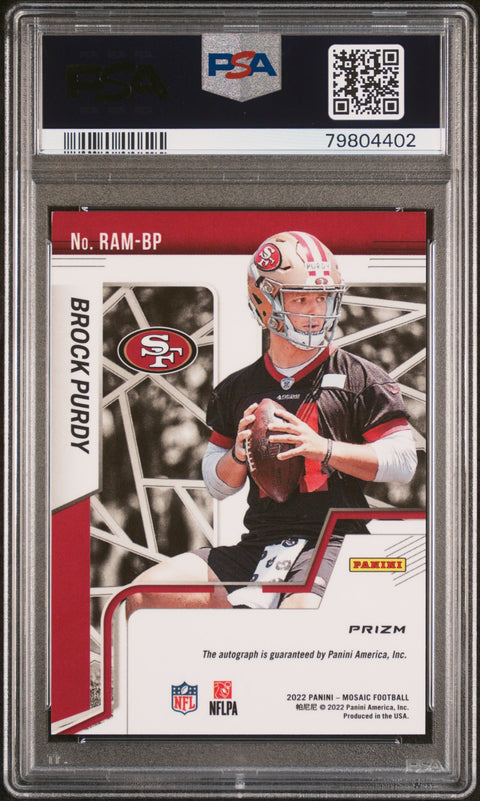 2022 Panini Mosaic #RAMBP Brock Purdy Rke.Au.Mosaic-Red Mosaic PSA 9