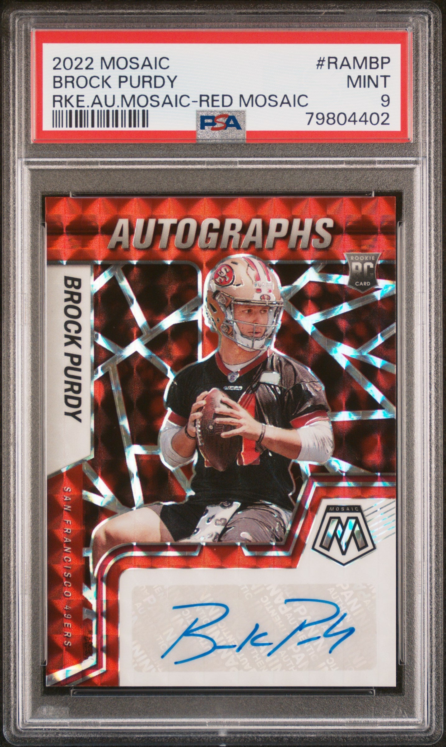 2022 Panini Mosaic #RAMBP Brock Purdy Rke.Au.Mosaic-Red Mosaic PSA 9