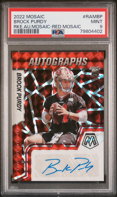 2022 Panini Mosaic #RAMBP Brock Purdy Rke.Au.Mosaic-Red Mosaic PSA 9