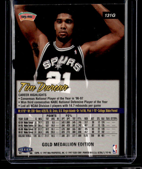 1997-98 Ultra #131G Tim Duncan Gold Medallion