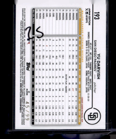 2024 Topps Japan Edition #193 Yu Darvish Cherry Blossoms #/99