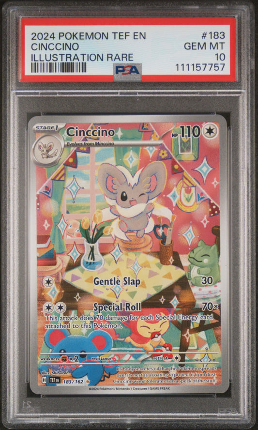2024 Pokemon Tef En-Temporal Forces #183 Cinccino Illustration Rare PSA 10
