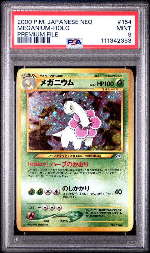 2000 Pokemon Japanese Neo #154 Meganium-Holo Premium File PSA 9
