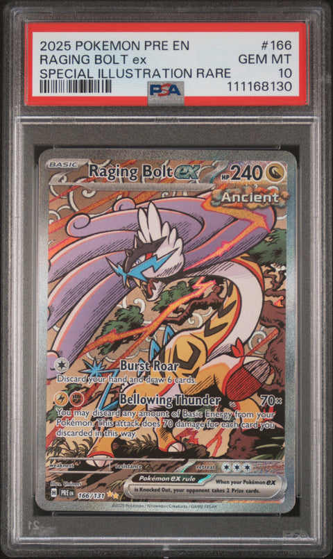 2025 Pokemon Prismatic Evolutions #166 Raging Bolt Ex SAR PSA 10