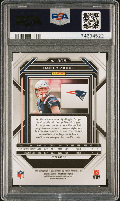 2022 Panini Prizm Bailey Zappe #305 PSA 9