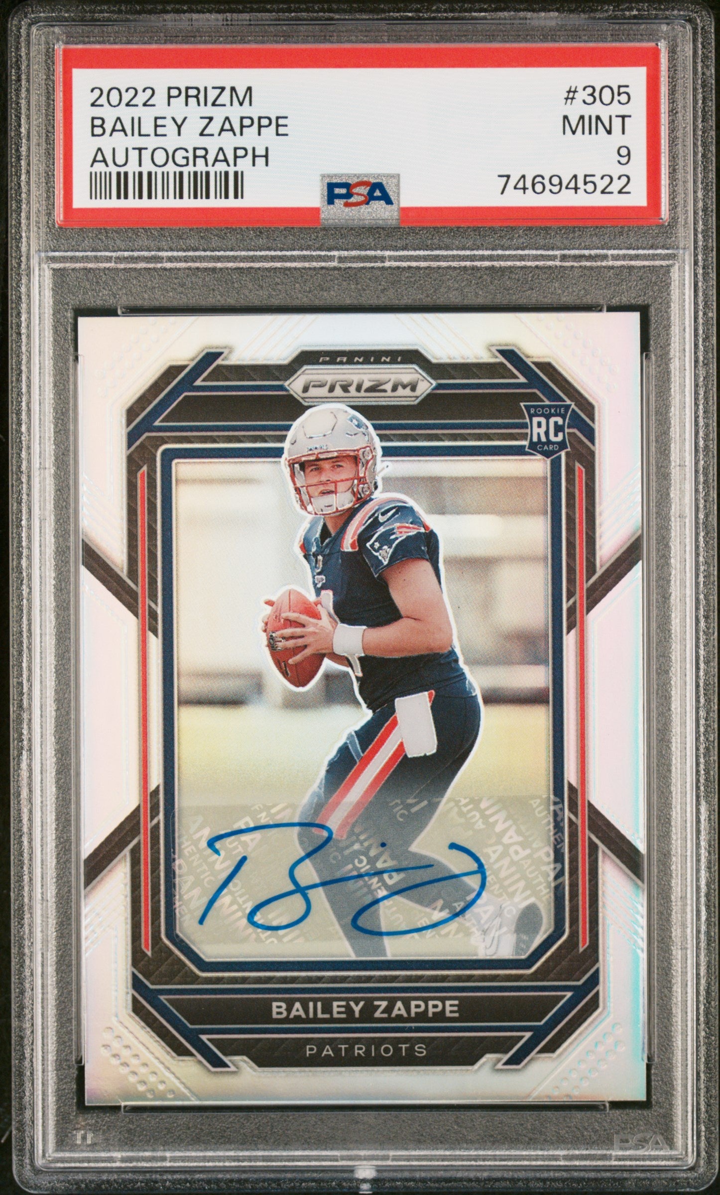 2022 Panini Prizm Bailey Zappe #305 PSA 9
