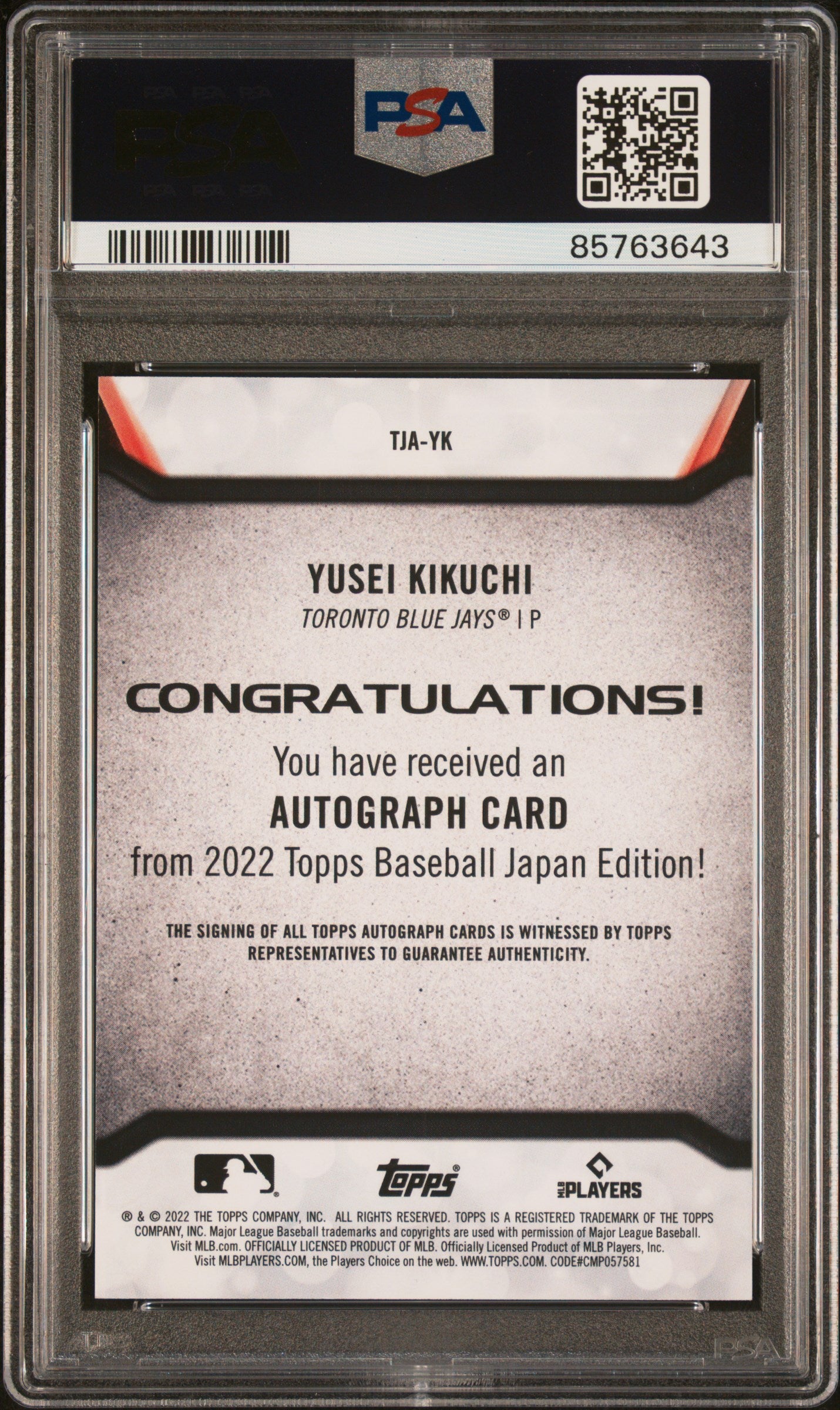 2022 Topps Japan Edition Autographs Yusei Kikuchi #YK PSA 9