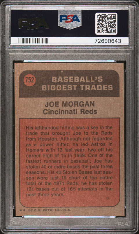 1972 Topps Joe Morgan #752 PSA 8