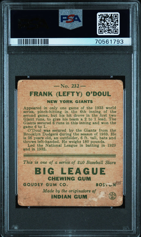 1933 Goudey Lefty O'Doul #232 PSA 1