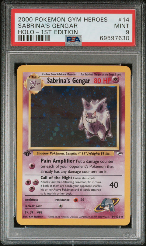 2000 Pokemon Gym Heroes #14 Sabrina'S Gengar Holo-1st Edition PSA 9
