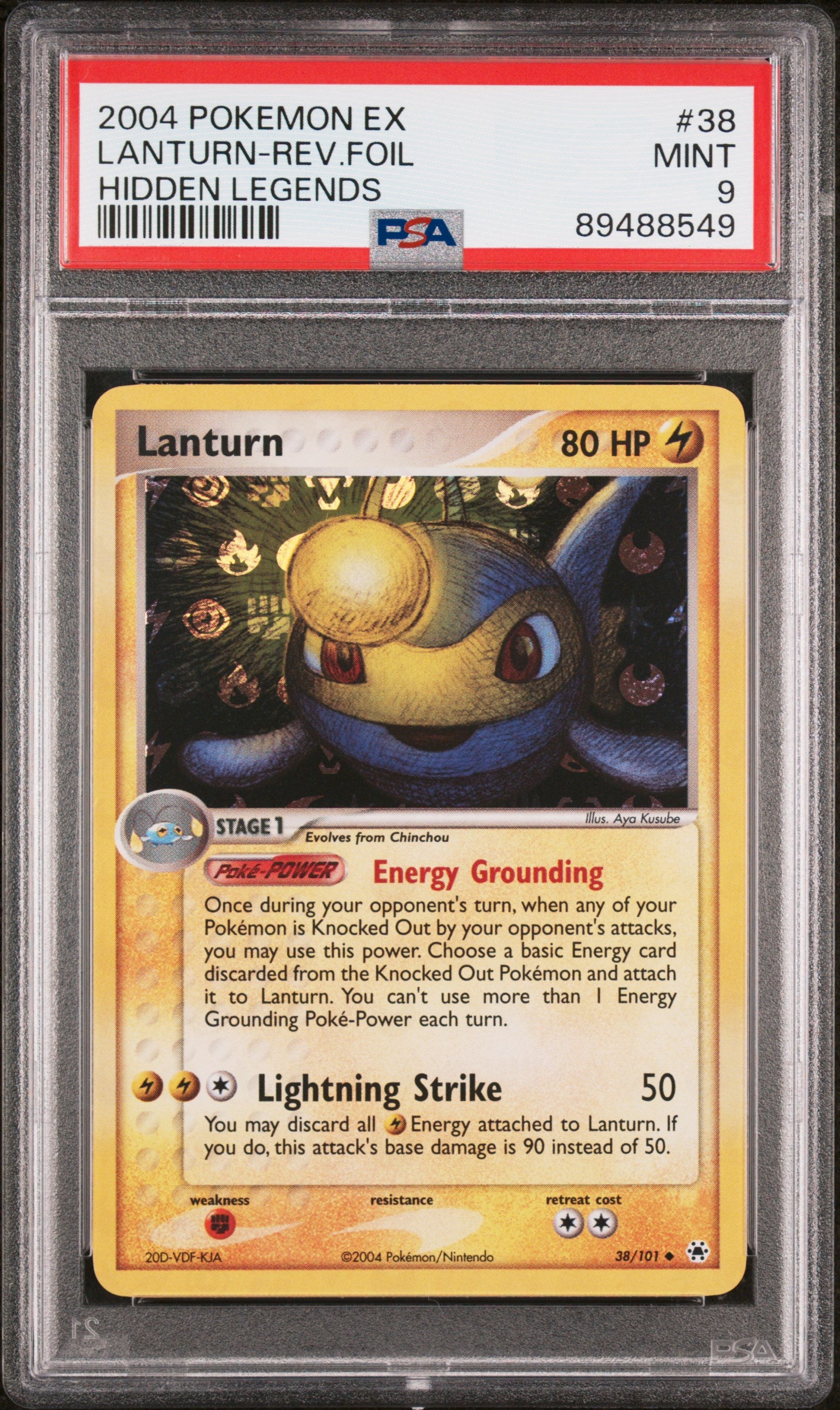 2004 Pokemon Ex Hidden Legends #38 Lanturn-Rev.Foil Hidden Legends PSA 9