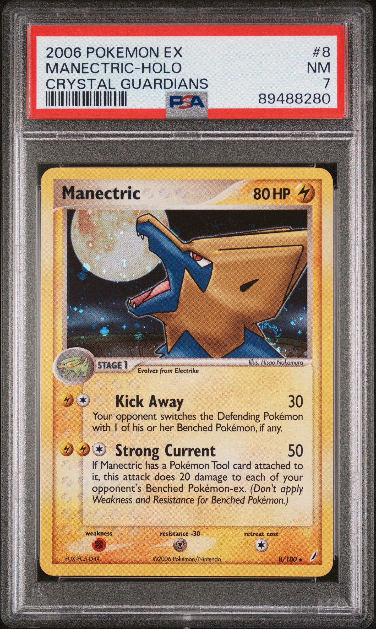 2006 Pokemon Ex Crystal Guardians #8 Manectric-Holo Crystal Guardians PSA 7