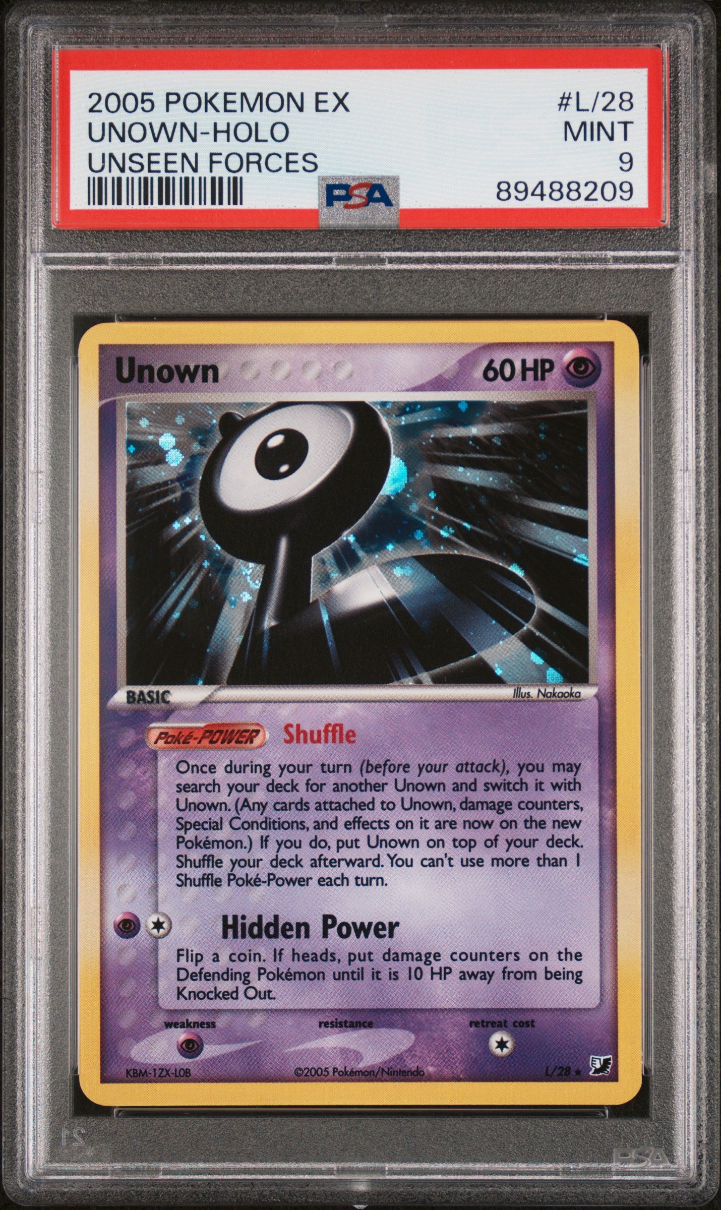 2005 Pokemon Ex Unseen Forces #L/28 Unown-Holo Unseen Forces PSA 9