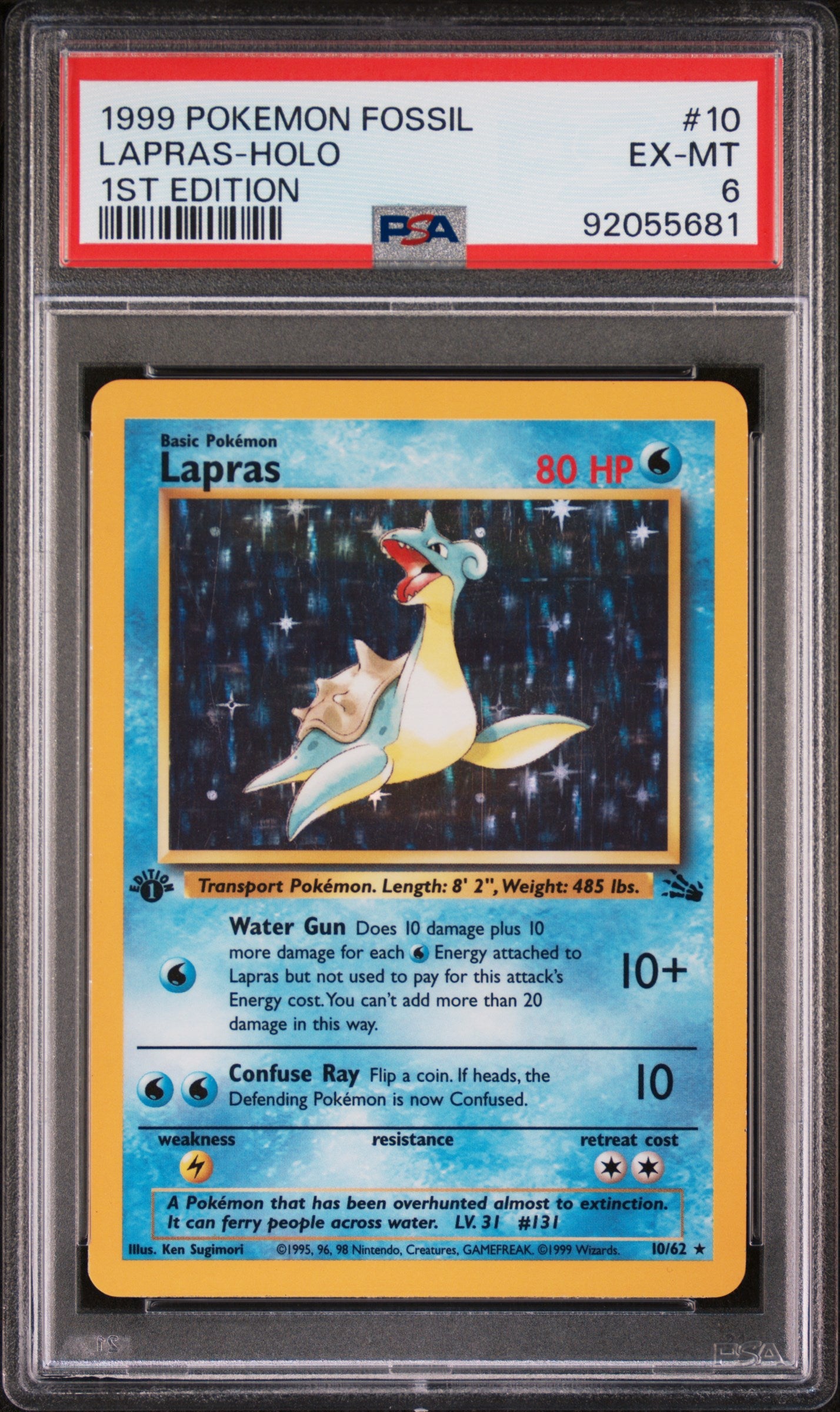 1999 Pokemon Fossil #10 Lapras-Holo 1st Edition PSA 6