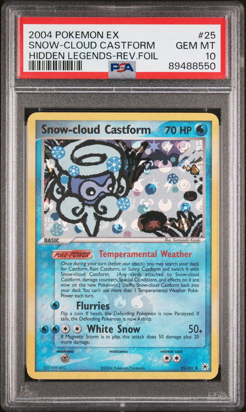 2004 Pokemon Ex Hidden Legends #25 Snow-Cloud Castform -Rev.Foil PSA 10