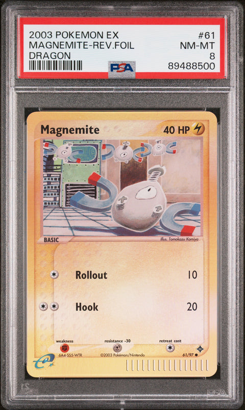 2003 Pokemon Ex Dragon #61 Magnemite-Rev.Foil Dragon PSA 8