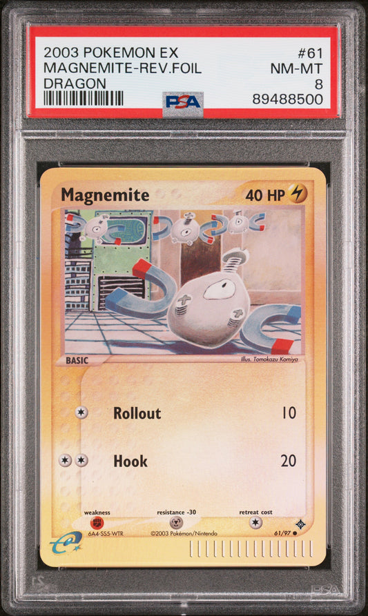 2003 Pokemon Ex Dragon #61 Magnemite-Rev.Foil Dragon PSA 8